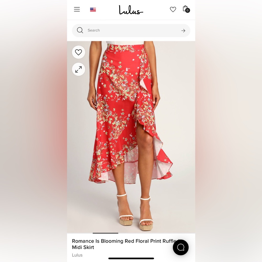 Lulus- Red Floral Print Ruffled Midi Skirt